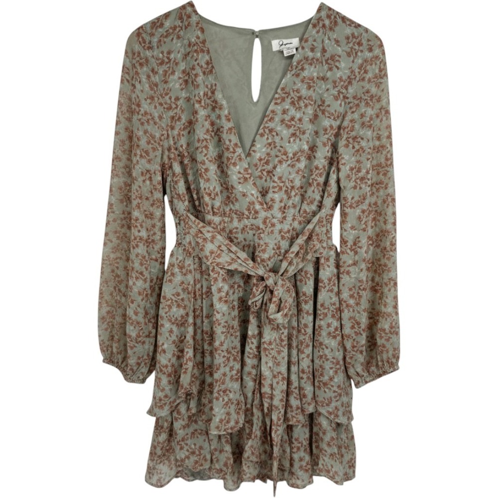 Chiffon Floral Ruffle Mini Dress Long Balloon Sleeve Smocked Waist Size L Garden